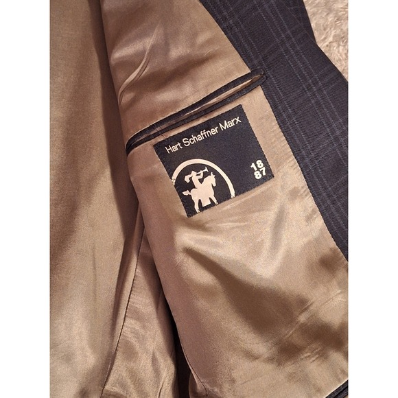 Hart Schaffner Marx Mens Blue Plaid Blazer Sport Coat Chest 44 in Union Made USA - Picture 9 of 13